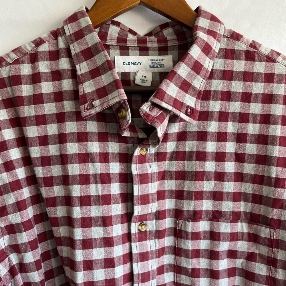 Men's Red & Grey Plaid Button Down Shirt - Picture 5 of 8